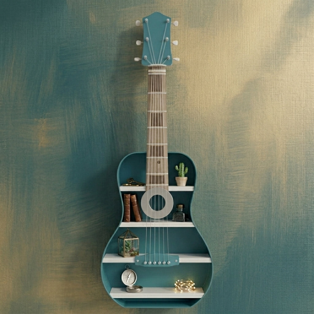 Handmade Wooden Guitar-Shaped Wall Mounted Decorative Shelf